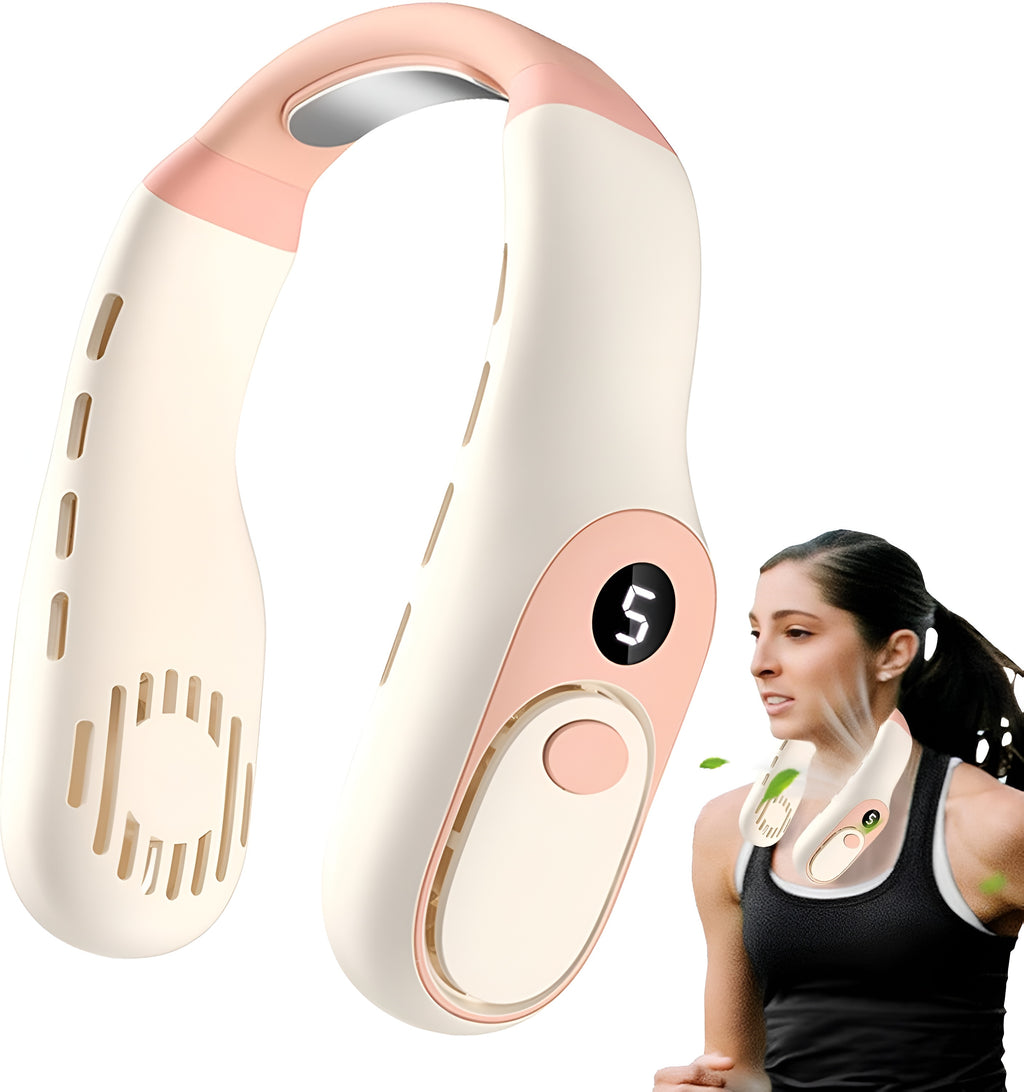 AsapCare Wearable Hands-Free Personal Neck Fan - Rechargeable, LED Display, Quiet Cooling, Large Capacity Battery (5W)