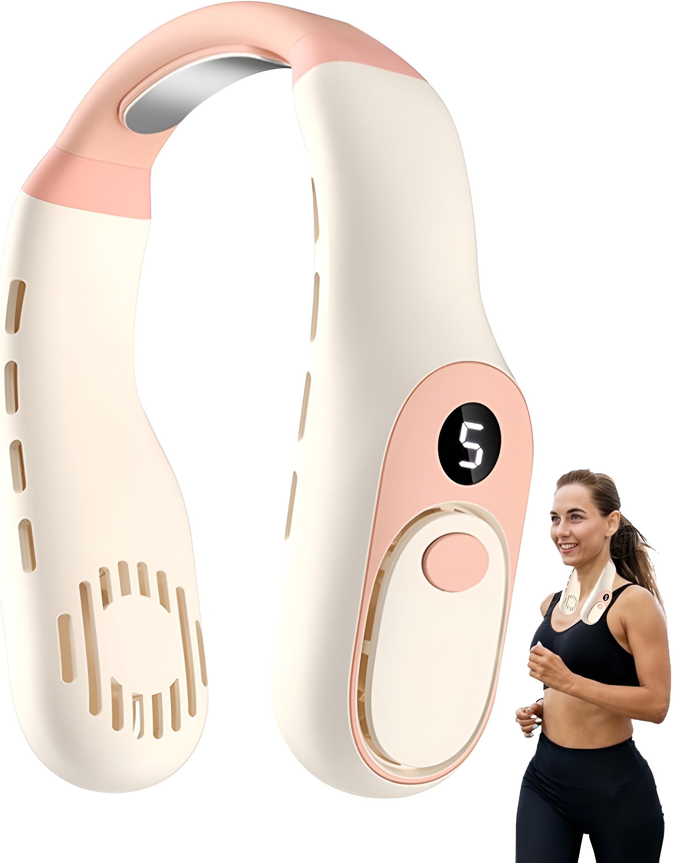 AsapCare Wearable Hands-Free Personal Neck Fan - Rechargeable, LED Display, Quiet Cooling, Large Capacity Battery (5W)