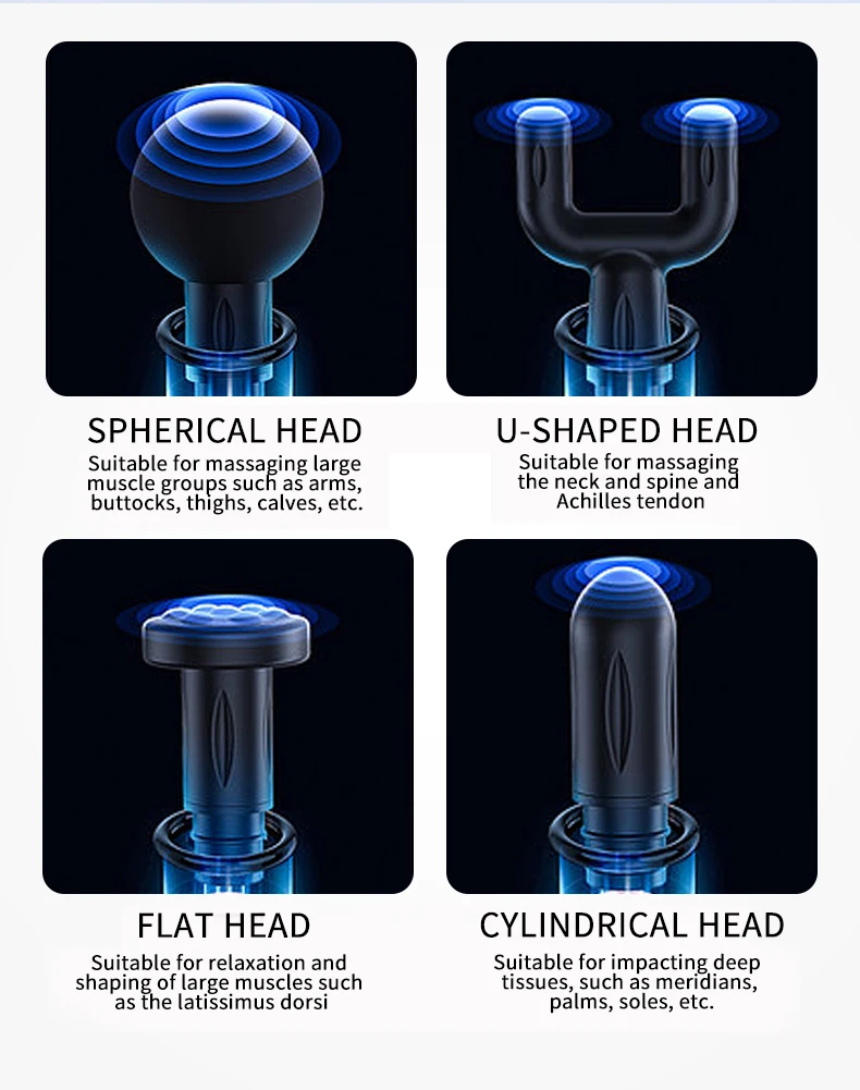 Deep Tissue Massage Gun - 6 Speed Levels & 4 Interchangeable Heads for Muscle Recovery