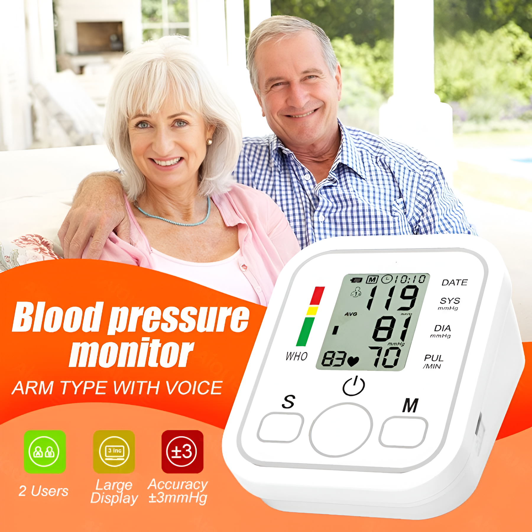 AsapCare Fully Automatic Digital Upper Arm Blood Pressure Monitor | Voice Broadcast & 2-User Memory